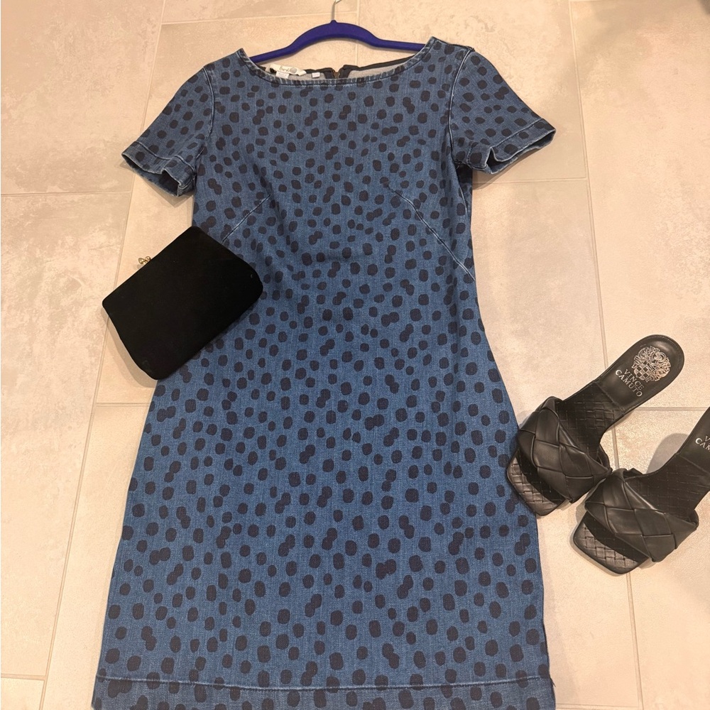 Boden Denim Short-Sleeve Polka Dot Mini Dress